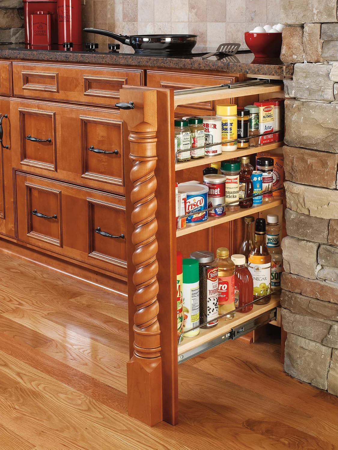 Rev-A-Shelf Pullout Shelf Organizer for Base Kitchen or Bathroom Cabinets, Wood Filler Pantry Storage or Spice Rack, Maple, 9' x 23' x 30', 432-BF-9C