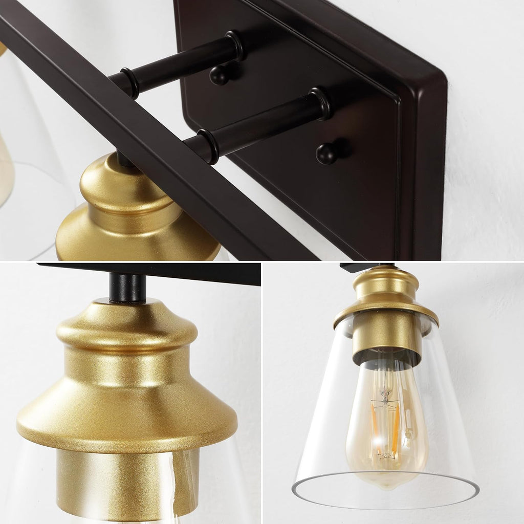 JONATHAN Y JYL1500B Arlo 22.88' 3-Light Vintage Classic Vanity Light with Bathroom Hardware Accessory Set, Oil Rubbed Bronze/Gold Painting (5-Piece) - Towel Bar & Ring, Toilet Paper Holder, Robe Hook