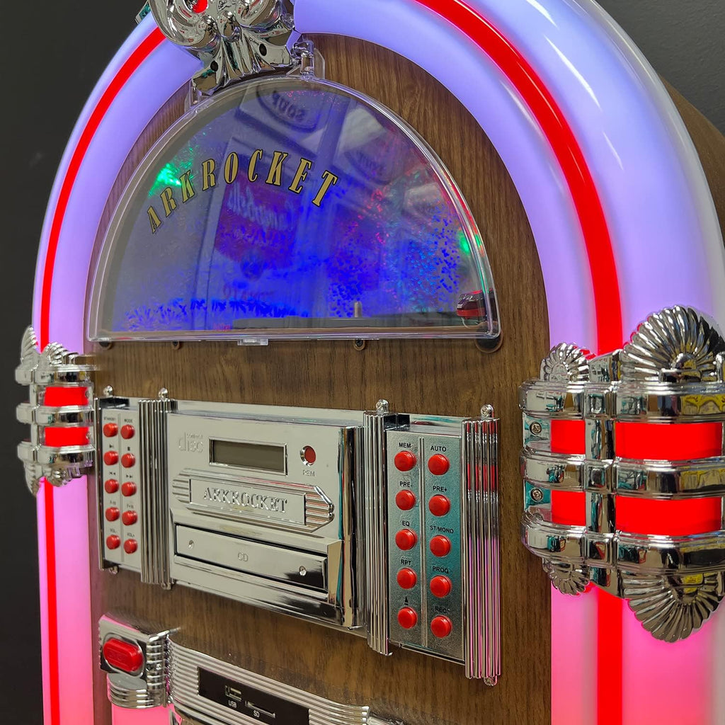 Arkrocket Full Size Jukebox Vinyl Record Player Bluetooth USB SD CD Player Radio Retro Turntable Classic Jukebox (Taurus II - Oak)