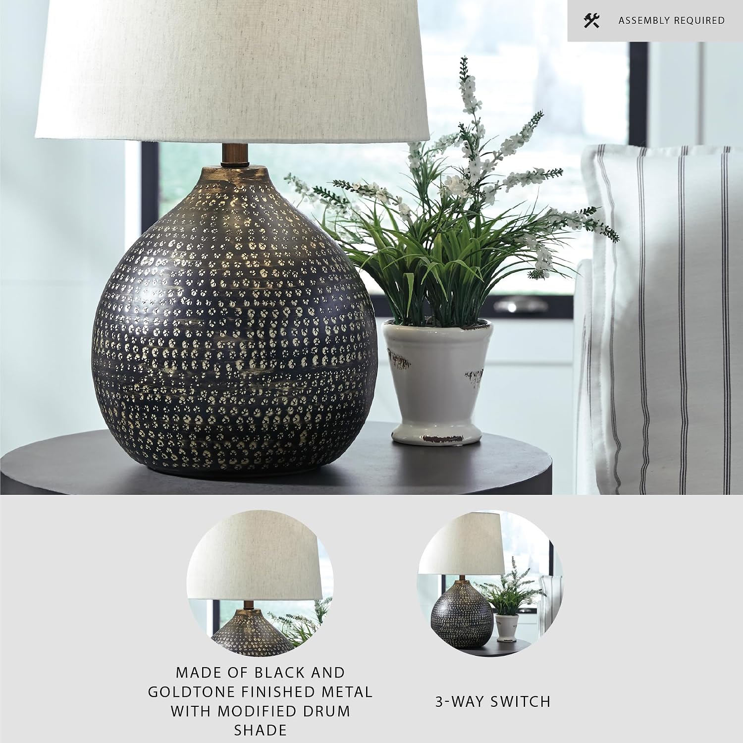 Signature Design by Ashley Maire Contemporary 25' Metal Table Lamp, Black & Gold Finish