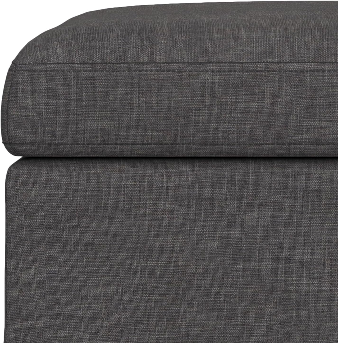 SIMPLIHOME Owen 36 inch Wide Mid Century Modern Square Coffee Table Storage Ottoman in Slate Grey Linen Look Fabric, Assembled, for the Living Room, Entryway and Family Room