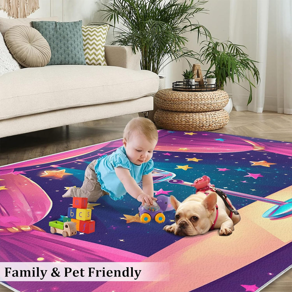 Microphone Area Rug 5x7-5x7 Rug, Cartoon Stars Area Rugs for Living Room, Music Washable Rugs for Bedroom, Kids Carpet, Musical Carpet - Microphone Home Decor & Gift