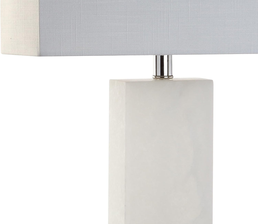 JONATHAN Y 27' White Alabaster Rectangular Table Lamp Contemporary Modern Bedside Nightstand Lamp for Living Room Bedroom with White Linen Shade LED Bulb Included JYL2009A