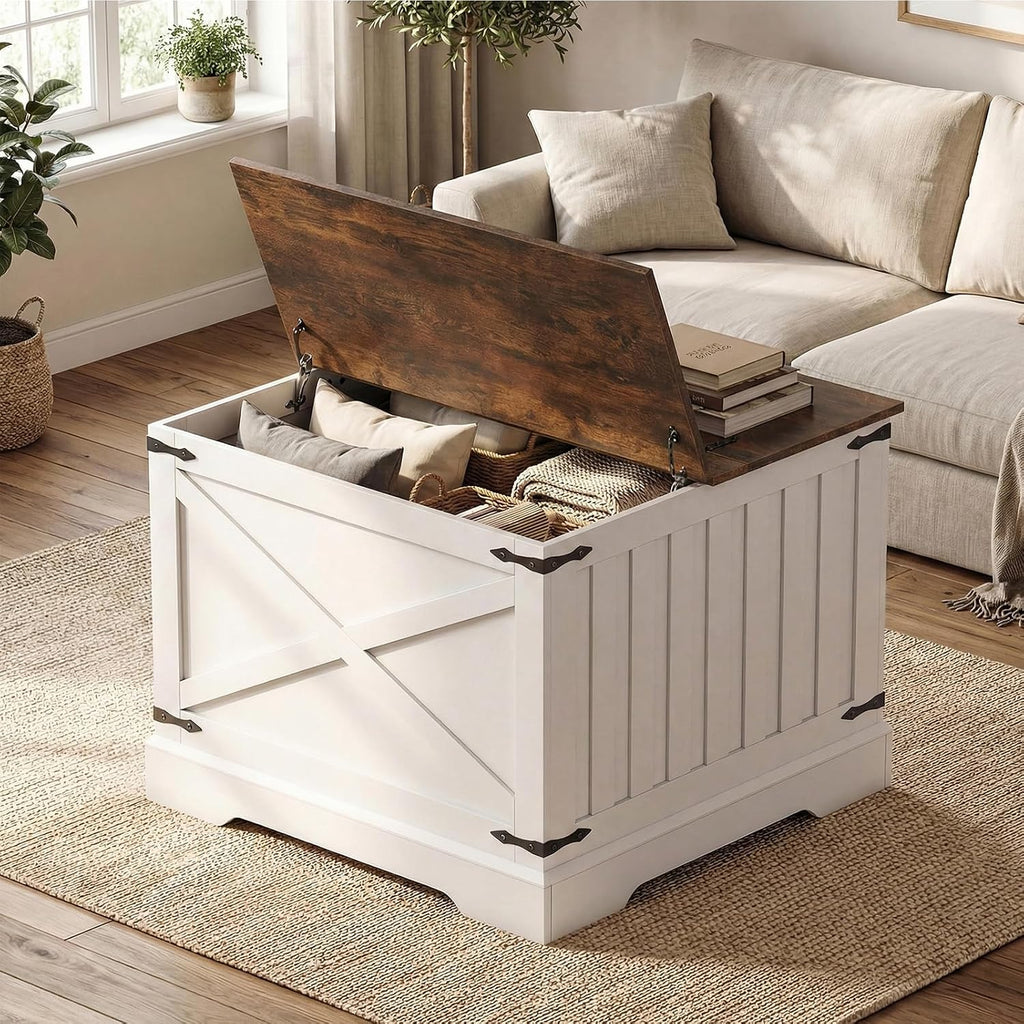 Giantex Farmhouse Lift Top Coffee Table, 31.5' Square Wood Center Table with Large Hidden Storage Compartment & Hinged Lift Top, Accent Cocktail Tea Table, Rustic Living Room Tables (Rustic Brown)