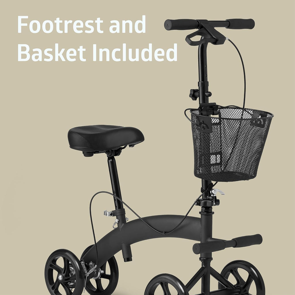 Medline Manual Seated Mobility Scooter Knee Walker, 8' Wheels, 300 lbs. Capacity, Black- for Leg & Foot Injuries, Crutch Alternative, 1 Ct.