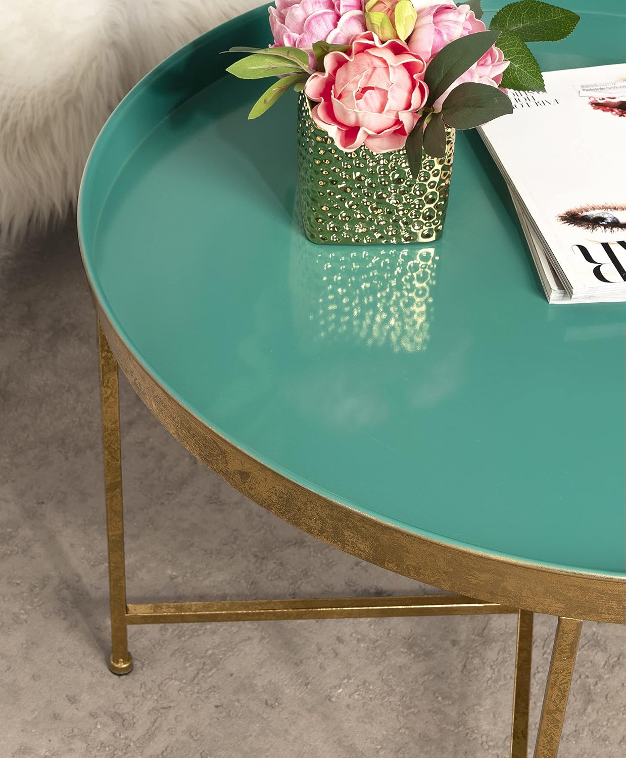 Kate and Laurel Celia Modern Coffee Table; 28 x 28 x 19; Teal and Gold; Glamorous Folding Metal Table For Storage and Display