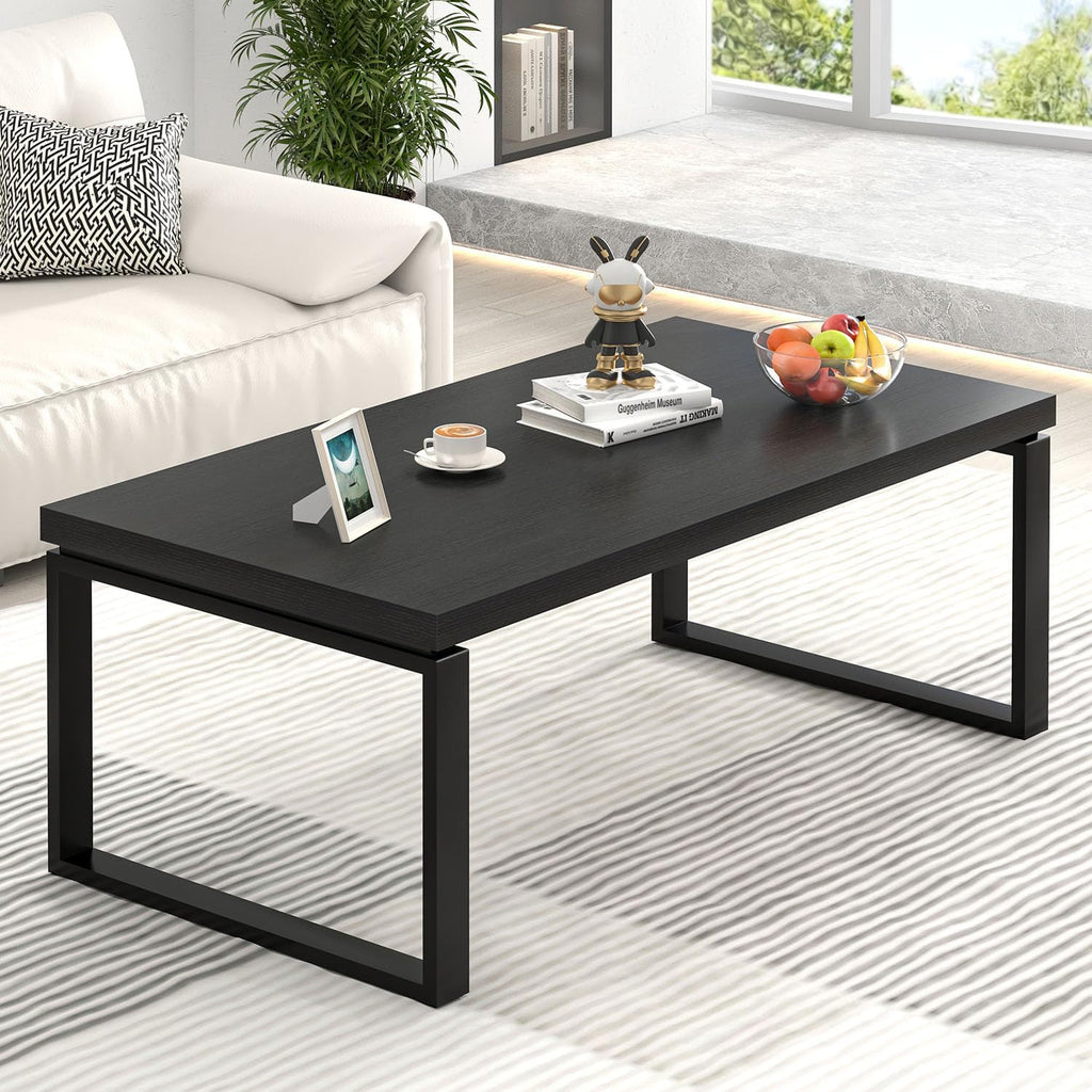 EXCEFUR Black Coffee Table, Modern Rustic Center Table for Living Room, Industrial Rectangle Cocktail Tea Table for Home Office, 47 Inch