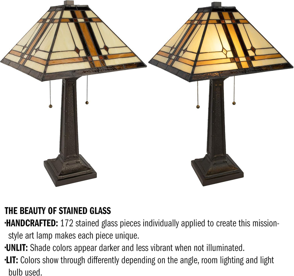 Lavish Home Tiffany-Style Table Lamp – Mission-Design Art Glass Lighting with 2 LED Bulbs Included – Vintage-Look Handcrafted Room Décor