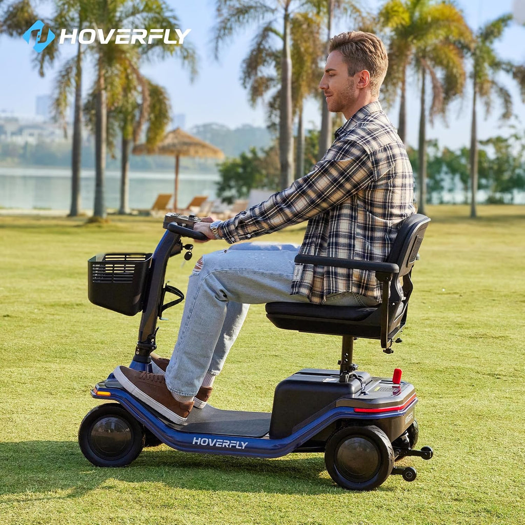 Hoverfly T5 Mobility Scooter for Seniors, Max 16.8-Mile Range & 5 mph, 3-Position Seat & Anti-slip Rear Wheel, Removed Battery & Quick Fold Design, Solid 9' Tire&330 lb Capacity, Ease of Assembly Blue