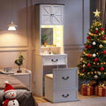 Compact Vanity with Mirror and Lights, Makeup Vanity Desk w/Storage Drawers & Shelves, Farmhouse Vanity Table with Hidden Chair for Bedroom, Dressing Table Gift for Girls Lady