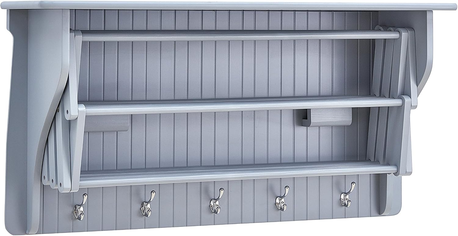 Danya B. Wall Mount Retractable Accordion Drying Rack–Great for Bathroom or Laundry Room –Light Gray