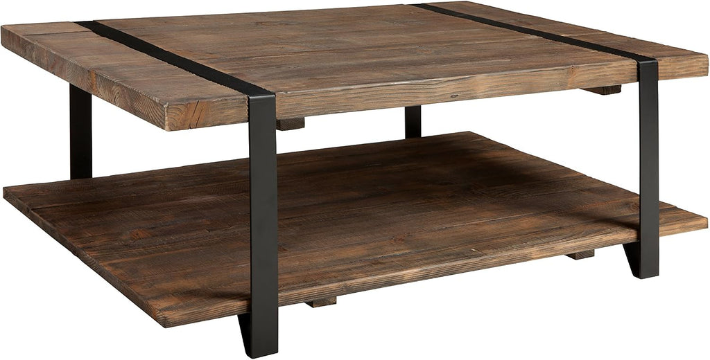 Alaterre Furniture Modesto 48-Inch Reclaimed Wood Coffee Table, Rustic Natural Pine Finish with Metal Strap Legs, Powder-Coated Steel Base, Protective Felt Pads, Ideal for Living Room and Accent Decor