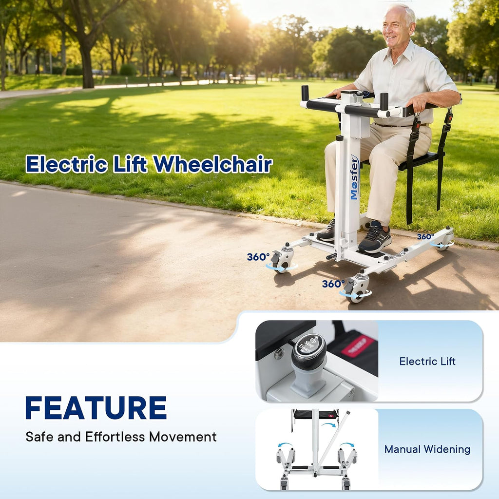 Mosfer Electric Patient Lift Transfer Chair Lift,Chair Lift Assist Devices for Home Seniors and Disabled with Adjustable Height, Folding Bathroom Wheelchair Move from Bed to Chair,Toilet,Car,Outdoor
