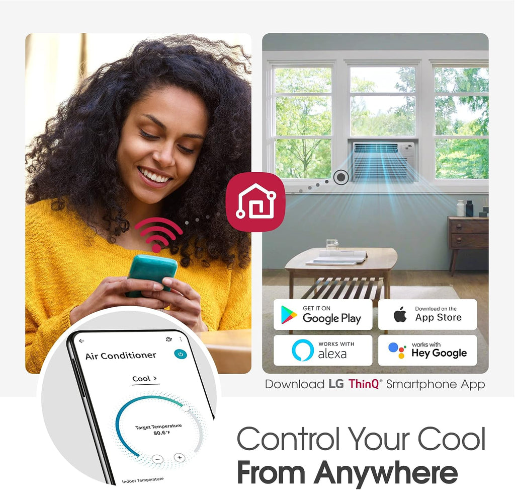 LG 8000 BTU Window Air Conditioners 2023 New Remote Control WiFi Enabled App Ultra-Quiet Washable Filter Cools 340 Sq. Ft for Small & Medium Room AC Unit air conditioner Easy Install White LW8017ERSM1