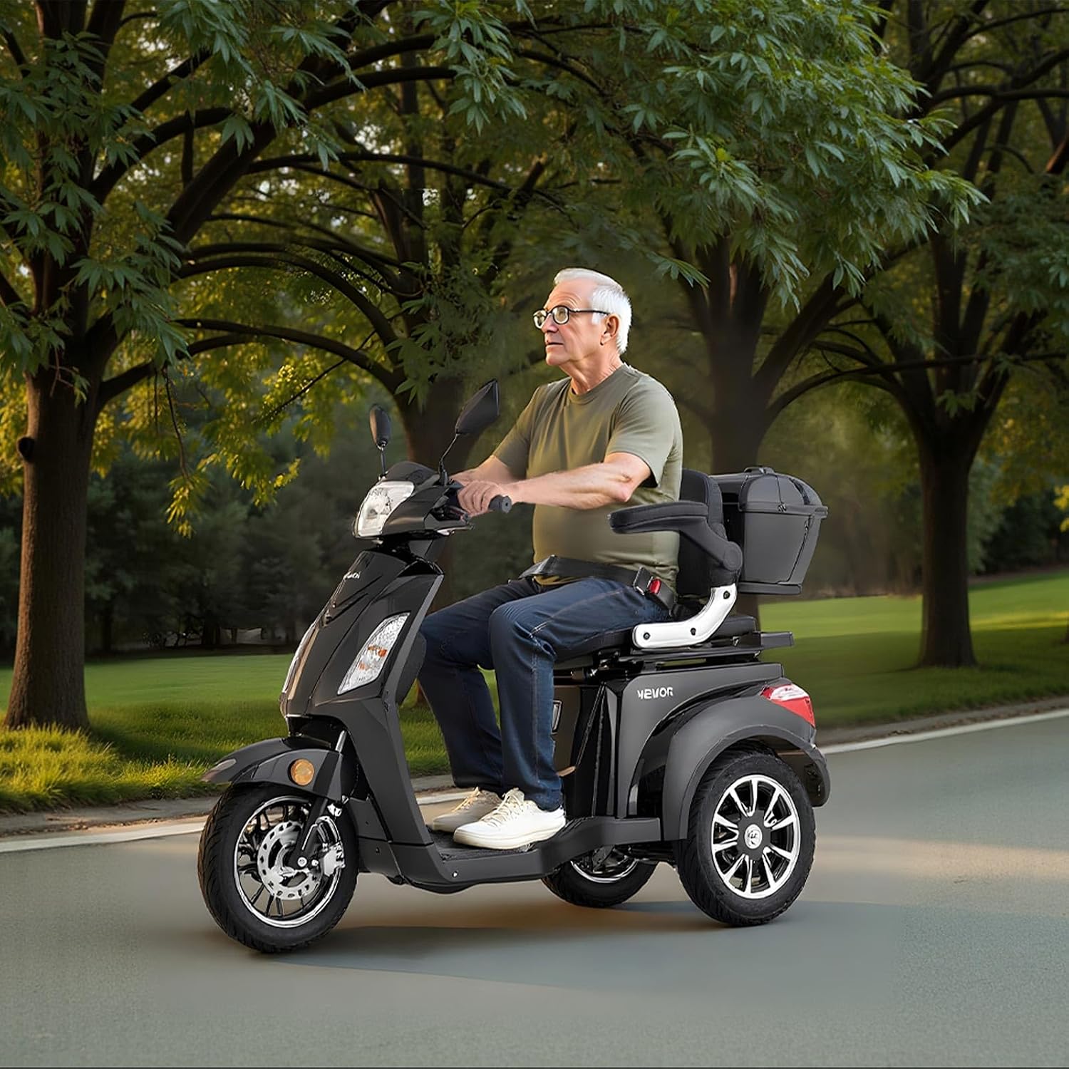 VEVOR Heavy Duty 3-Wheel Mobility Scooters for Seniors & Adults, 500lbs Capacity, 21.5 Miles 3-Speed Long Range, 1000W All Terrain Electric Recreational Scooter Wheelchair, 20° Max Climbing Capacity