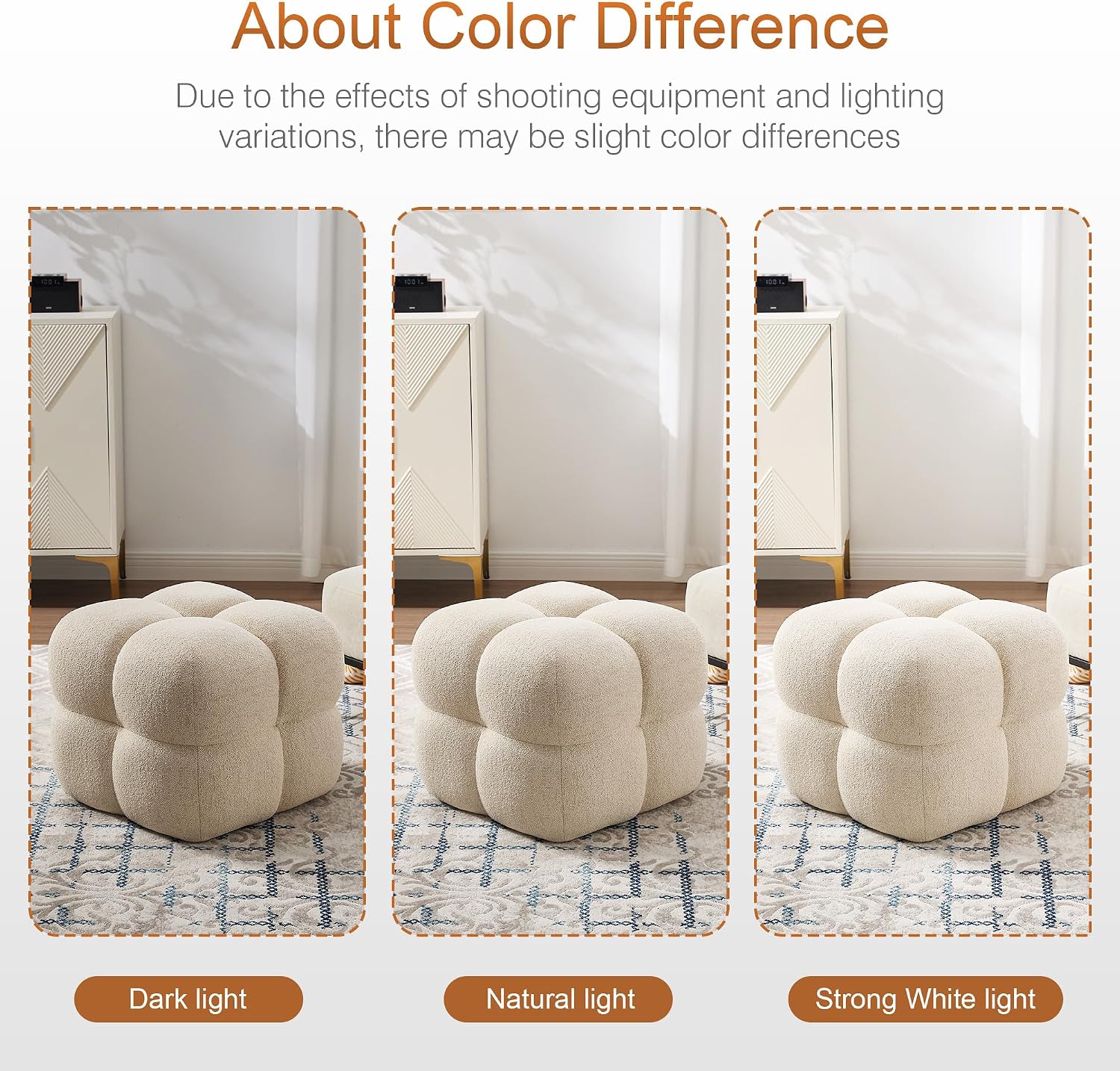 Zesthouse Square Pouf Ottomans Footstool set of 2, Upholstered Poofy Ottoman for Couch Sofa, Modern Ottoman Coffee Table for Living Room, Beige Linen Fabric Stool Foot Rest, Cute Vanity Chair Backless
