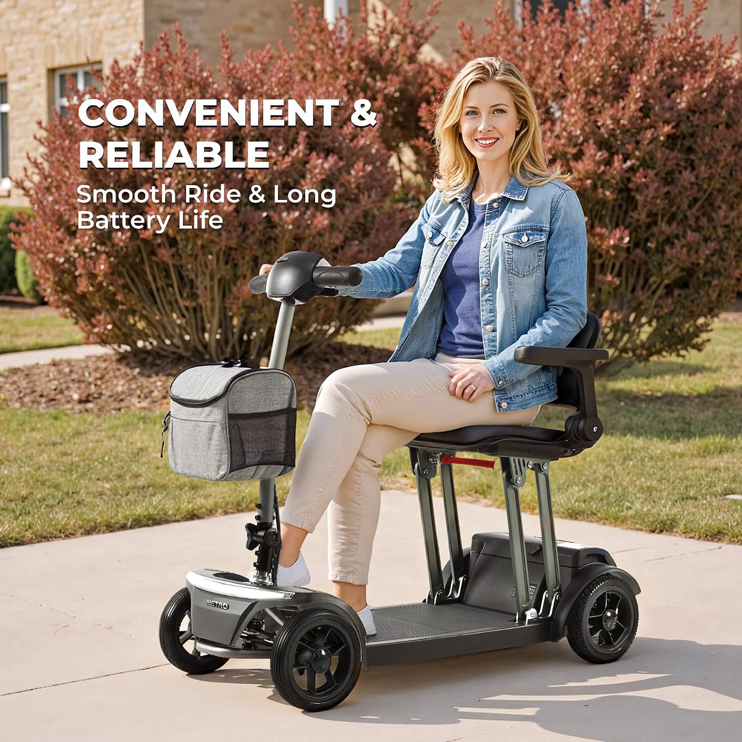 Metro Mobility Powered Mobility Scooters, 4 Wheel Foldable Mobility Scooter for Adults-265 lbs Capacity Folding Mobility Scooter, 20 Miles Long Travel Range Scooter with USB Charger Port Black