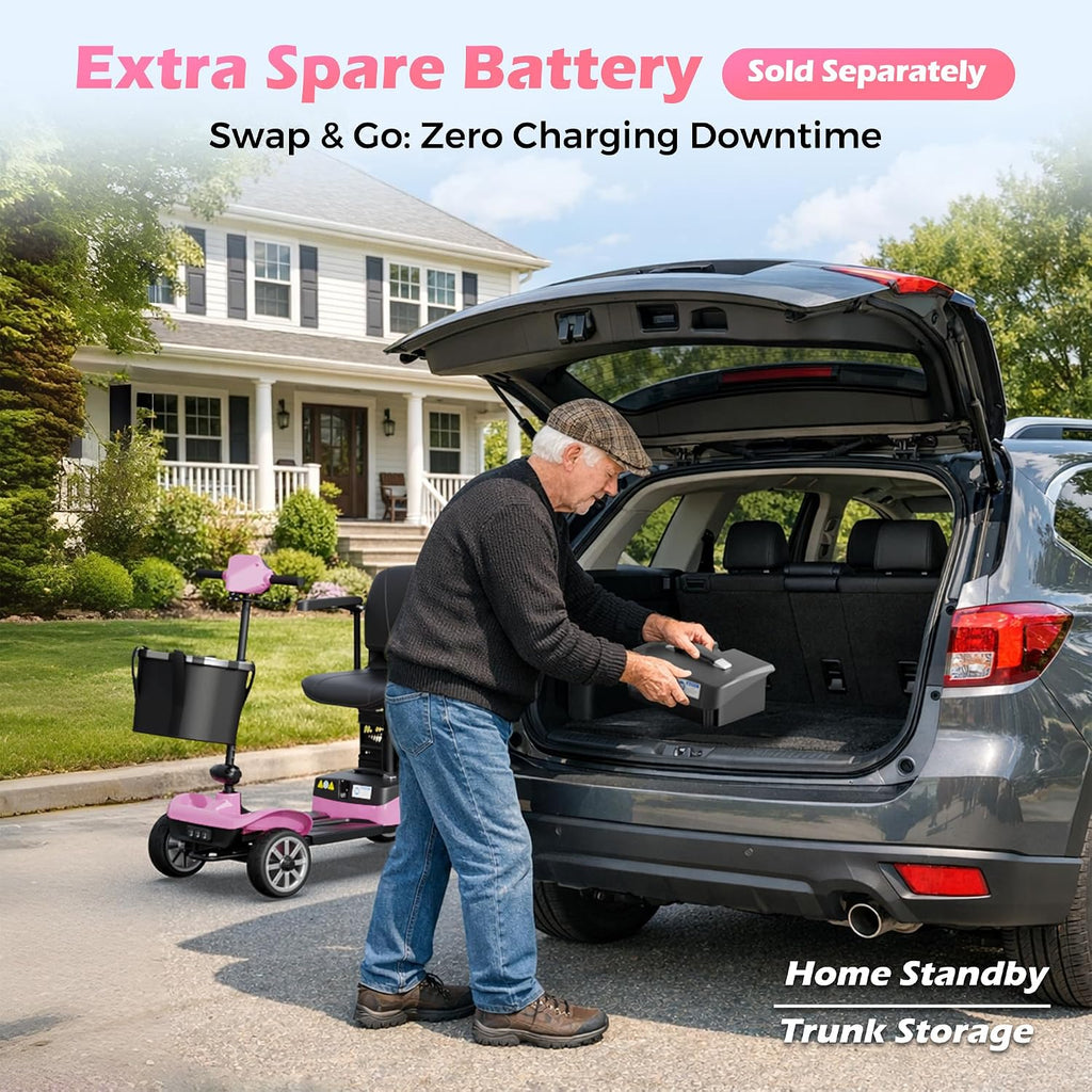 Mobility Scooter for Adults & Seniors with Removable Battery, Cruise & Airport Approved, Foldable Motorized Scooters with Dual Basket, Phone & Cup Holder, Pink