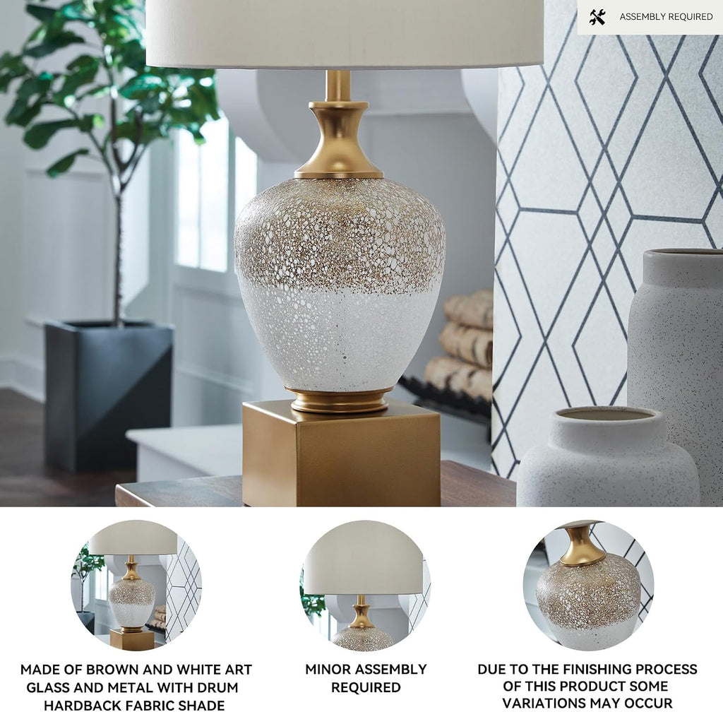 Signature Design by Ashley Tavisburg Vintage Metal Table Lamp with 3-Way Switch, Light Brown & Metallic