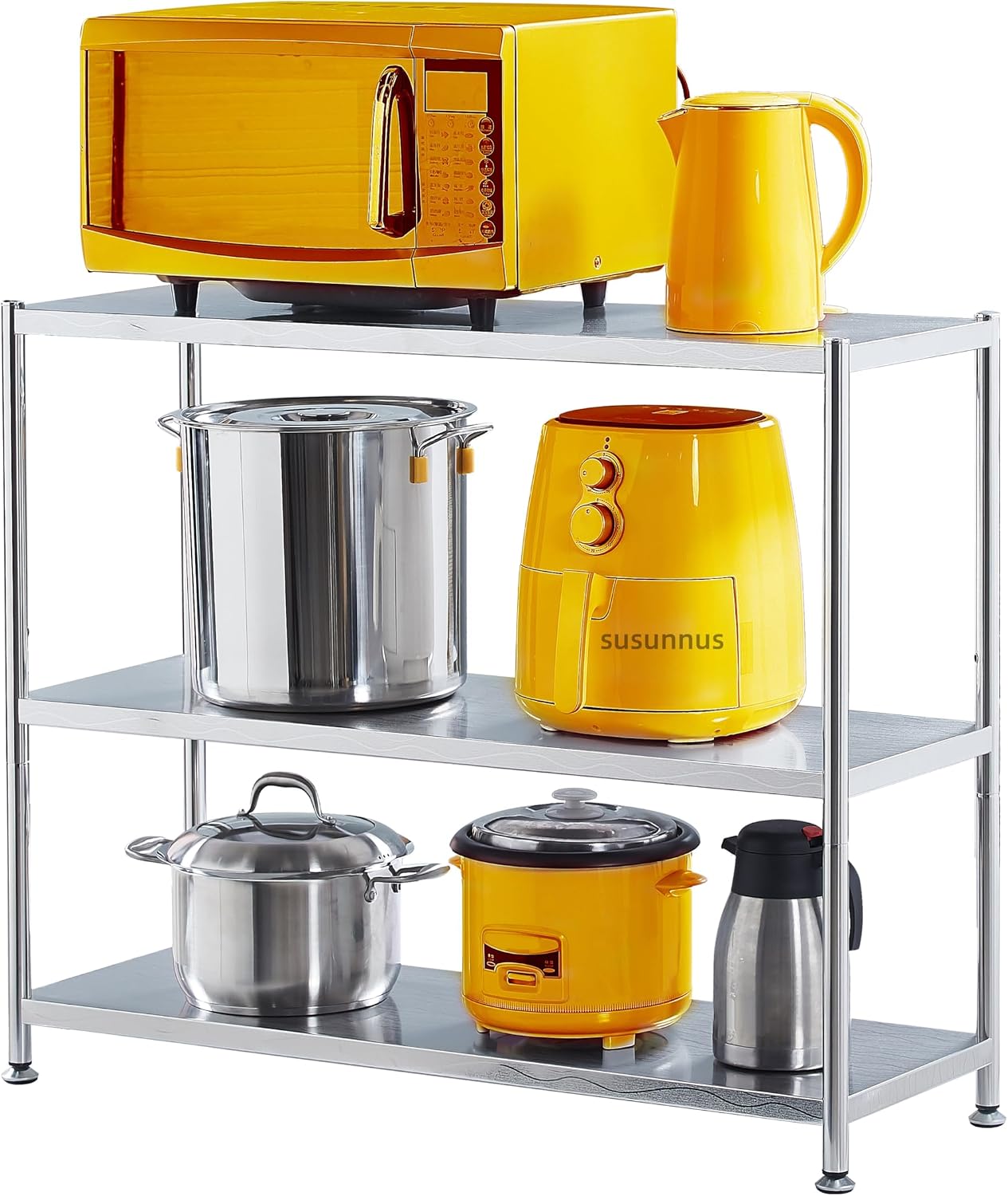 susunnus Stainless Steel Shelves 39.4in-3 Tier, Stainless Steel Shelf Organizer, Kitchen Storage Shelves, Artistic Texture, Pragmatic & Sturdy & Waterproof