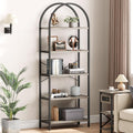 Takywep Bookshelf, Arched Bookcase with Metal Frame 5 Tiers Bookshelf Industrial Arched Cabinet Display Shelf Floorstanding Storage Shelving Unit for Bedroom, Living Room and Home Office, Gray