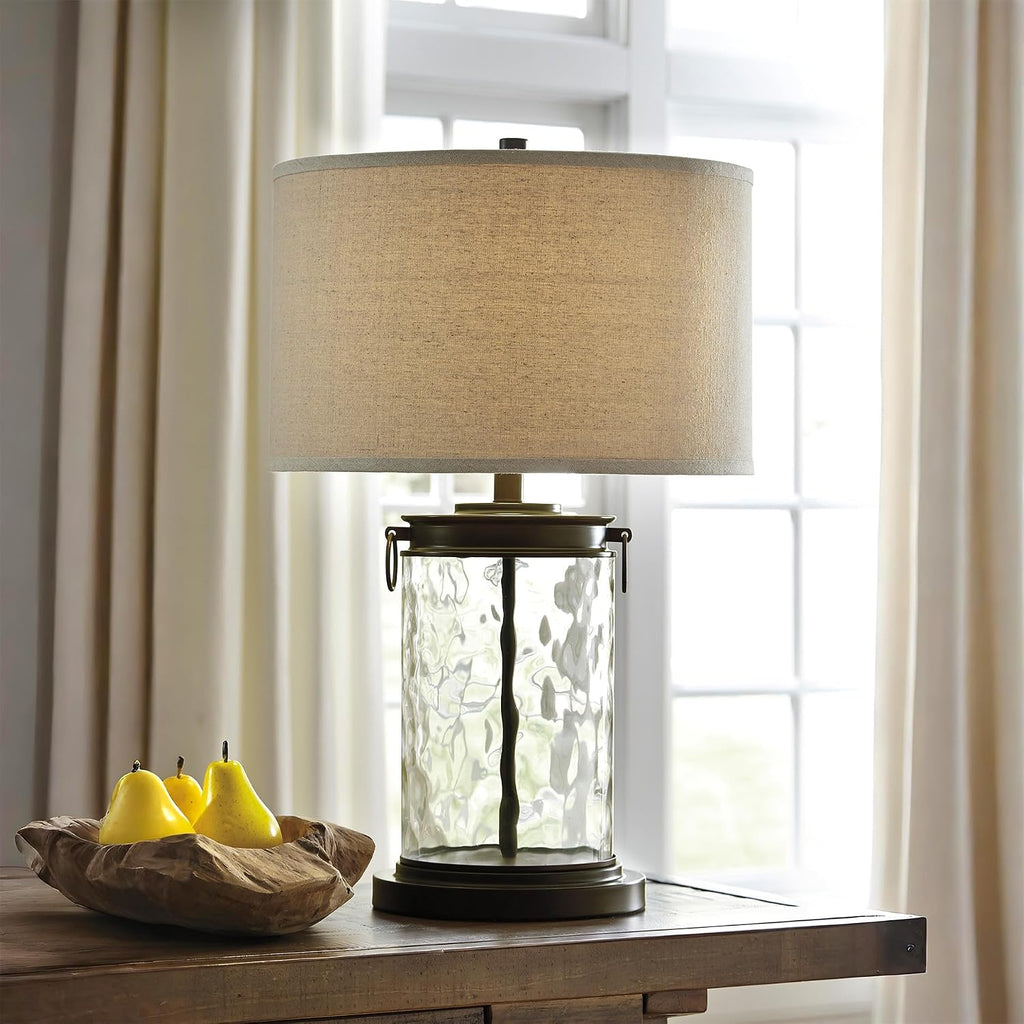 Signature Design by Ashley Tailynn Modern 25.25' Glass Table Lamp with Hardback Shade, Clear