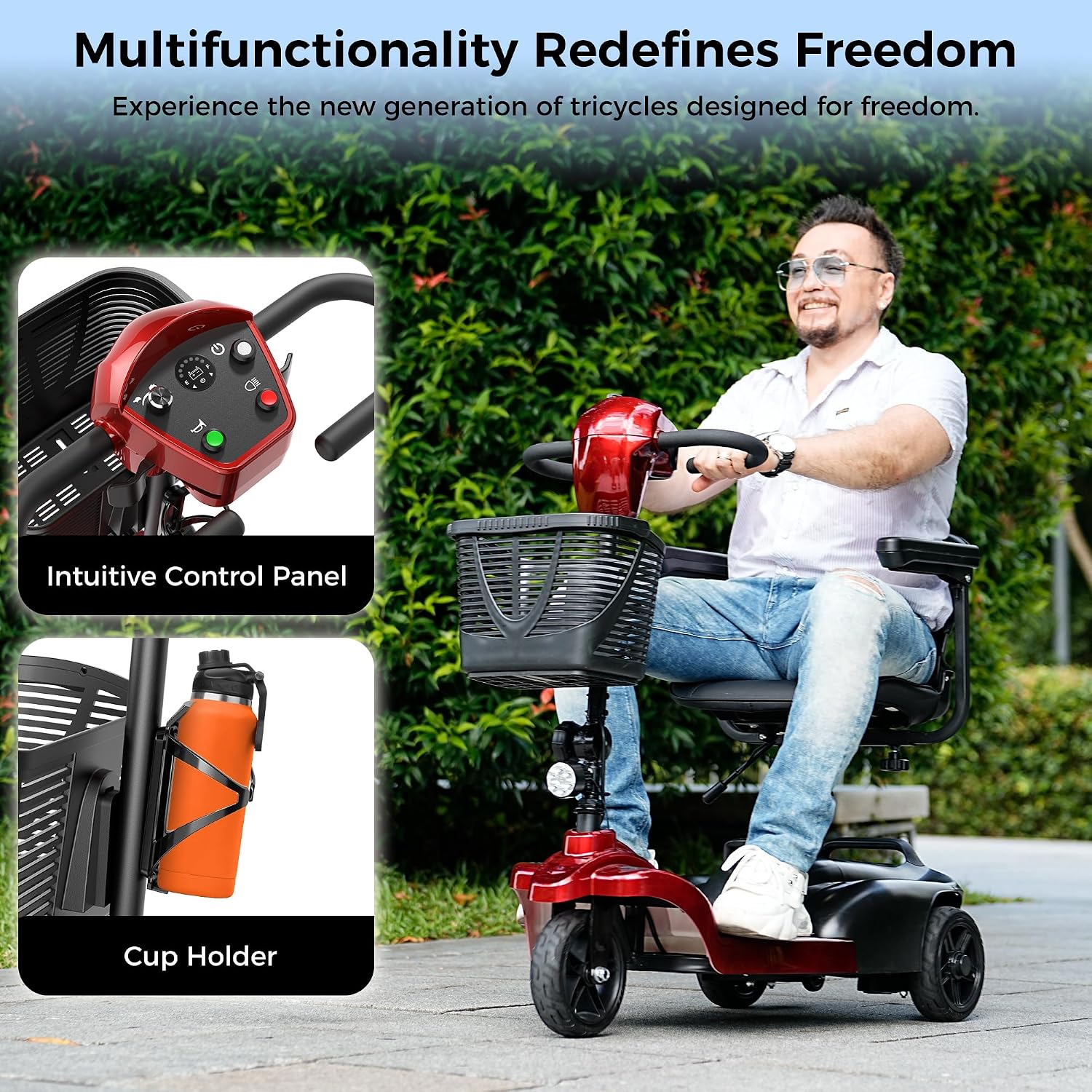 iScooter Mobility Scooter, Mobility Scooters for Adults & Seniors, Powered Electric Wheelchair Device with Seat, Detachable Basket, Cup Holder, LED Headlight, 264 lbs Capacity, Lightweight(3-Wheel)