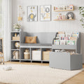 HOSTACK 67' W Kids Reading Nook with Toy Storage Organizer, Large Kids Bookshelf with Toy Storage Box on Wheels, Big Kid Bookcase with Bench and 6 Open Cubbies for Playroom, Kid Room, Grey