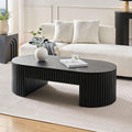 JUSTONE 51.18'' Black Oval Wood Coffee Table with Drawer, Farmhouse Wood Coffee Table for Living Room,Apartment(Black)