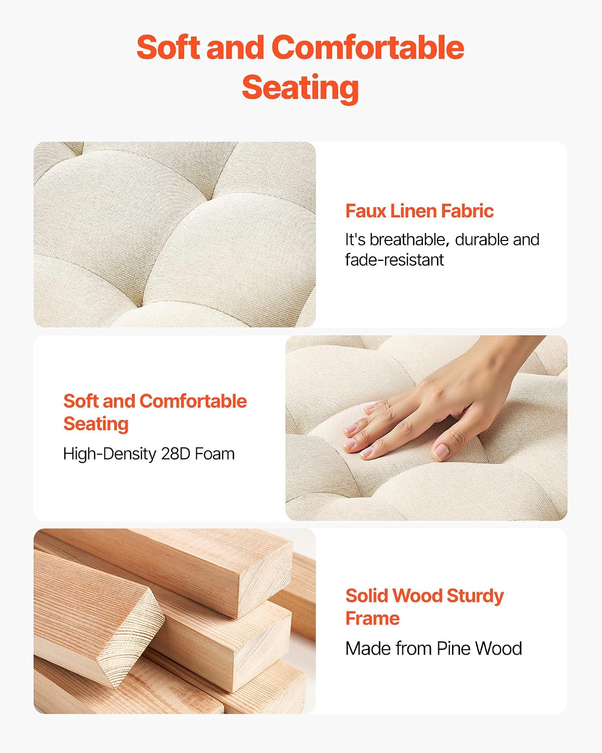 VEVOR Large Round Ottoman Coffee Table, 31.9 Inch Tufted Coffee Table with Solid Wood Shelf Storage, Linen Solid Upholstered Footrest Ottoman for Bedroom Living Room, 350 LBS, Linen Color