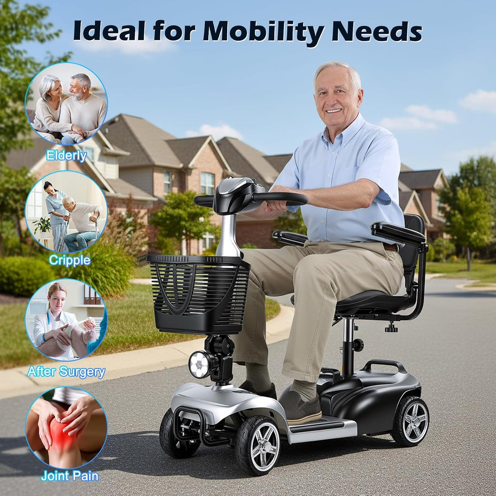 4 Wheel Mobility Scooter for Adults & Seniors, Lightweight Foldable Electric Powered Wheelc 5 MPH & 7.5 Miles Range, 265lbs Capacity, Portable Travel Scooter with Basket & LED Light US