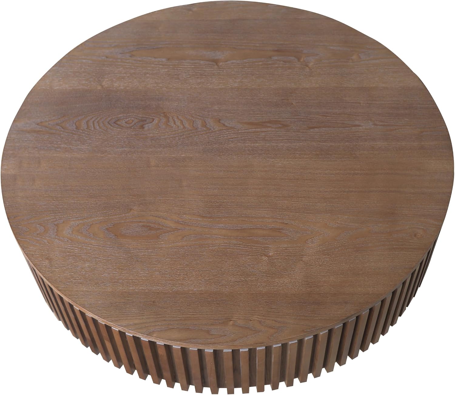 31.5'' Round Coffee Table with Storage Space, Modern Wood Circle Fluted Drum Pedestal Coffee Table for Living Room, Easy Assembly, Walnut (ø31.49'' x 14'')