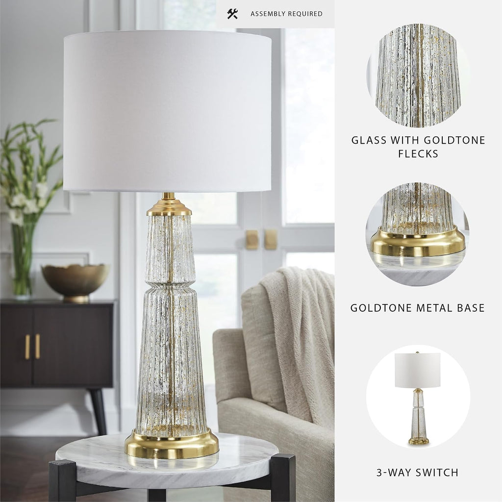 Signature Design by Ashley Bakersboro Coastal Metal Table Lamp with 3-Way Switch, Clear & Metallic