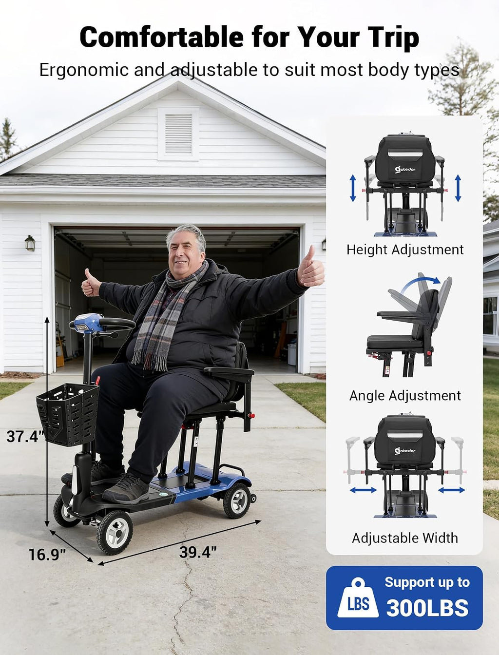 Aotedor Ultra Lightweight Mobility Scooter for Adults, 36 lbs Foldable Electric Scooter with Dual Lithium Batteries, 22 Miles Range Portable Travel Scooter for Seniors, Airline Approved