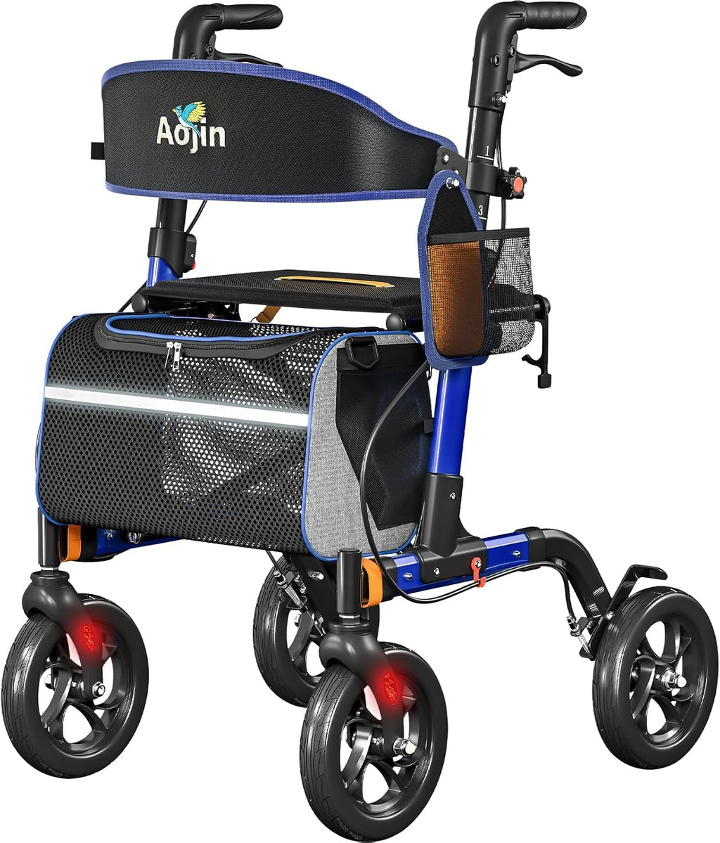 Walkers for Seniors, Rollator Walker with Seat, 350 lb Weight Capacity, 18' Big Seat, 8' All-Terrain Wheels, 6-Level Adjustable Height, Lightweight Aluminum Frame Rollator Walkers for Seniors (Blue)