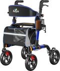 Walkers for Seniors, Rollator Walker with Seat, 350 lb Weight Capacity, 18' Big Seat, 8' All-Terrain Wheels, 6-Level Adjustable Height, Lightweight Aluminum Frame Rollator Walkers for Seniors (Blue)