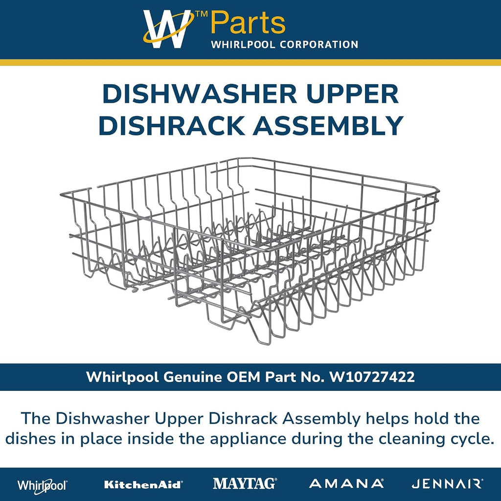Whirlpool W10727422 Genuine OEM Dishwasher Upper Dishrack Assembly Replacement Part - Replaces W10350380, W10350381, W10208714, and More