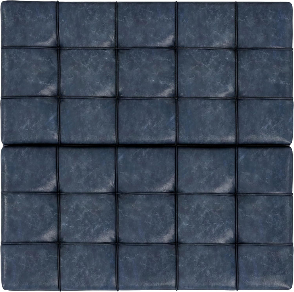 SIMPLIHOME Harrison Large Coffee Table Storage Ottoman - 40 inch Wide Upholstered Vegan Leather Square Lift-Top Ottoman in Denim Blue, Transitional Bench for Living Room with Sturdy Base