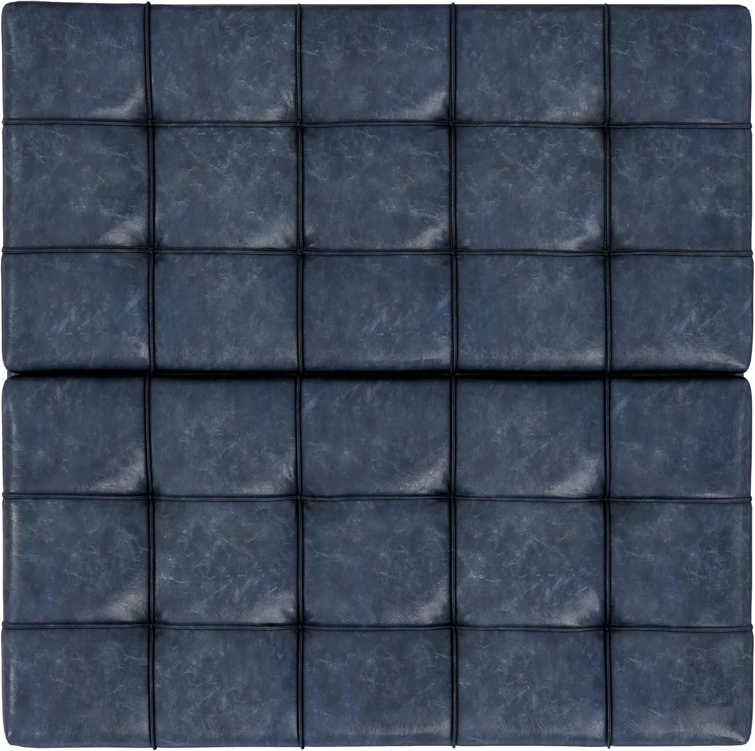 SIMPLIHOME Harrison Large Coffee Table Storage Ottoman - 40 inch Wide Upholstered Vegan Leather Square Lift-Top Ottoman in Denim Blue, Transitional Bench for Living Room with Sturdy Base