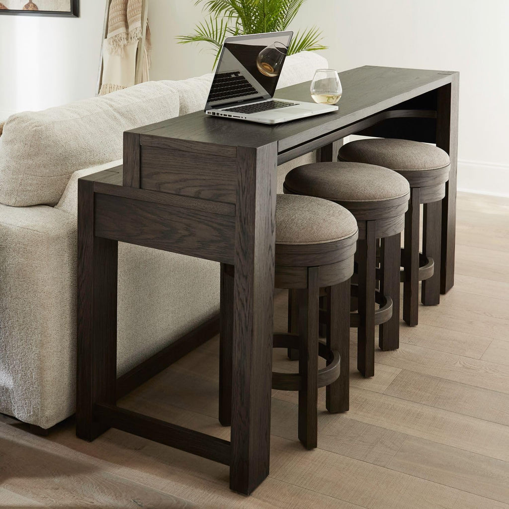 Liberty Furniture Lennox Hill Living Room 4 Piece Set - Console Bar Table, 3 Swivel Upholstered Stools - Bark