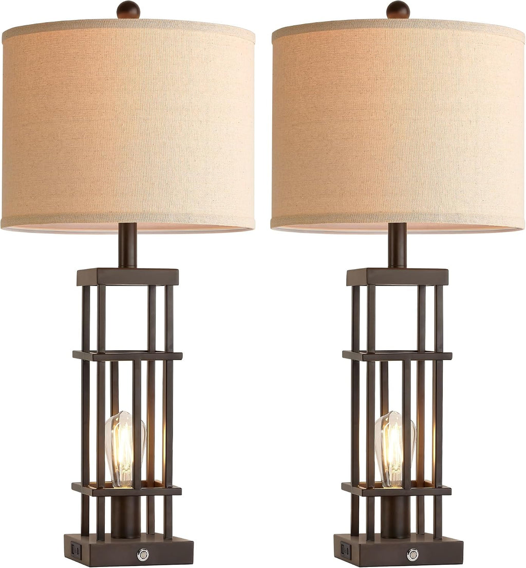 29.5' Table Lamps for Living Room Set of 2, Farmhouse Table Lamps with USB C+A Ports, Touch Control Bedside Lamps with Oil Rubbed Bronze Finish, Bulbs Included