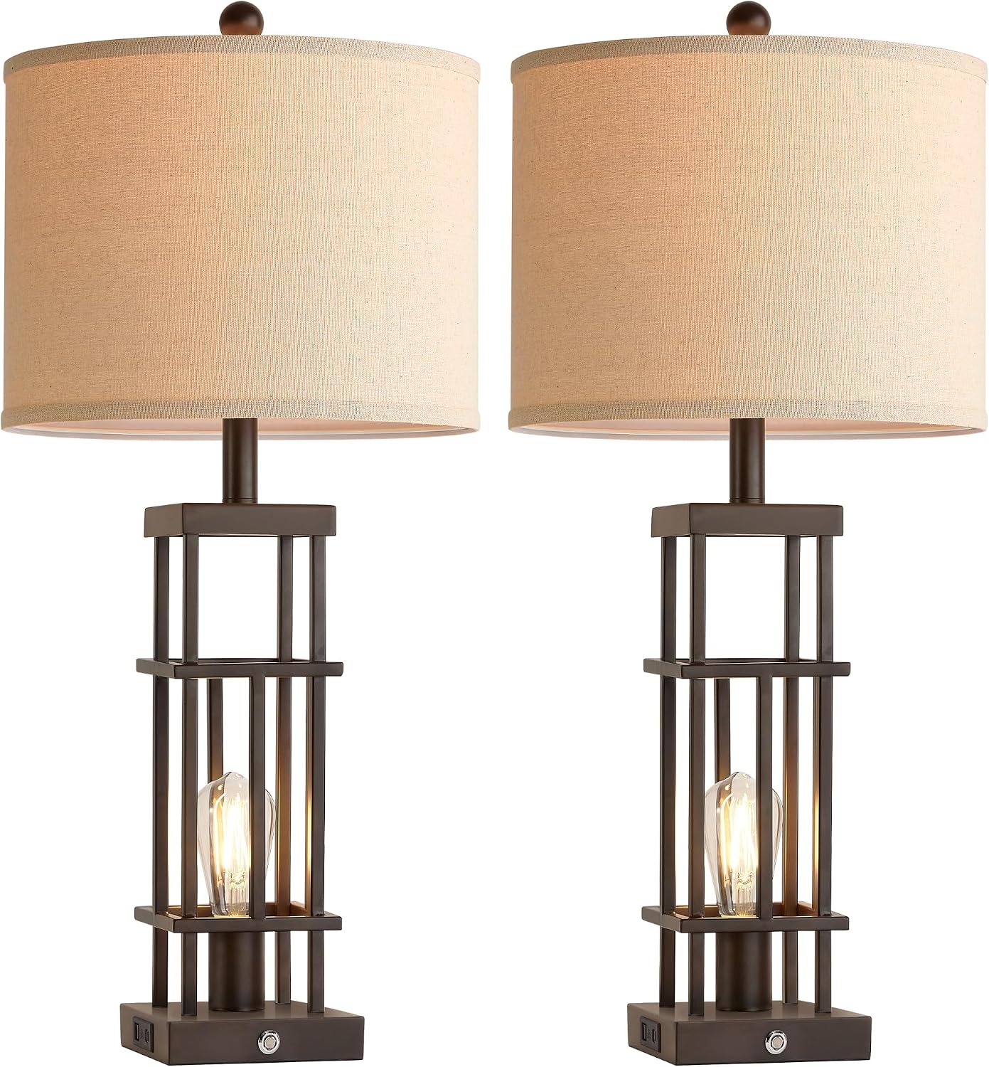 29.5' Table Lamps for Living Room Set of 2, Farmhouse Table Lamps with USB C+A Ports, Touch Control Bedside Lamps with Oil Rubbed Bronze Finish, Bulbs Included