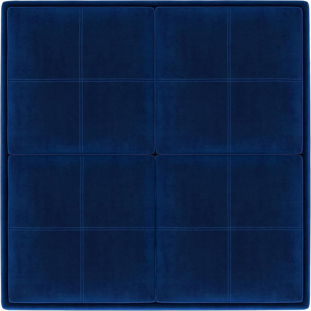 SIMPLIHOME Avalon Wide Contemporary Square Coffee Table Storage Ottoman, Blue, Table Ottoman