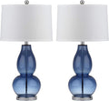SAFAVIEH Lighting Collection Mercurio Blue Glass Double Gourd 28-inch Table Lamp Set of 2 with USB Charging Port (LED Bulbs Included)