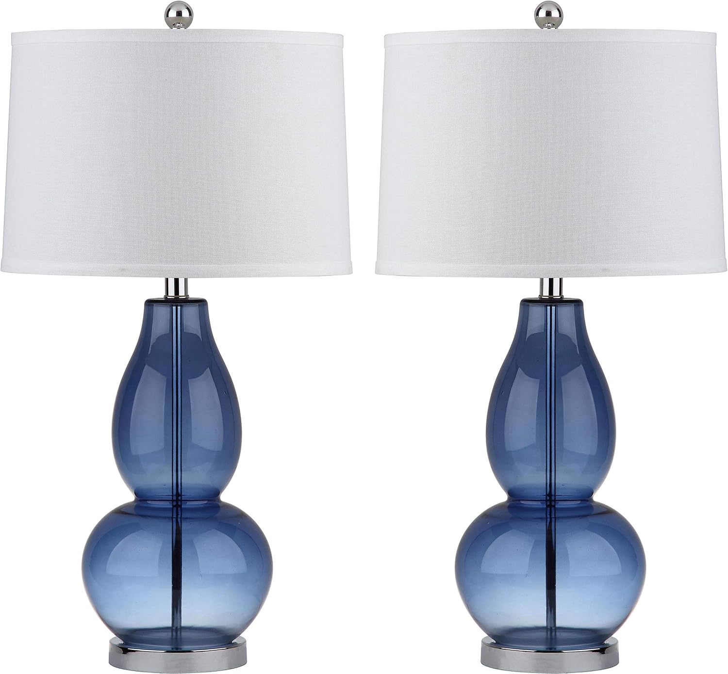 SAFAVIEH Lighting Collection Mercurio Blue Glass Double Gourd 28-inch Table Lamp Set of 2 with USB Charging Port (LED Bulbs Included)