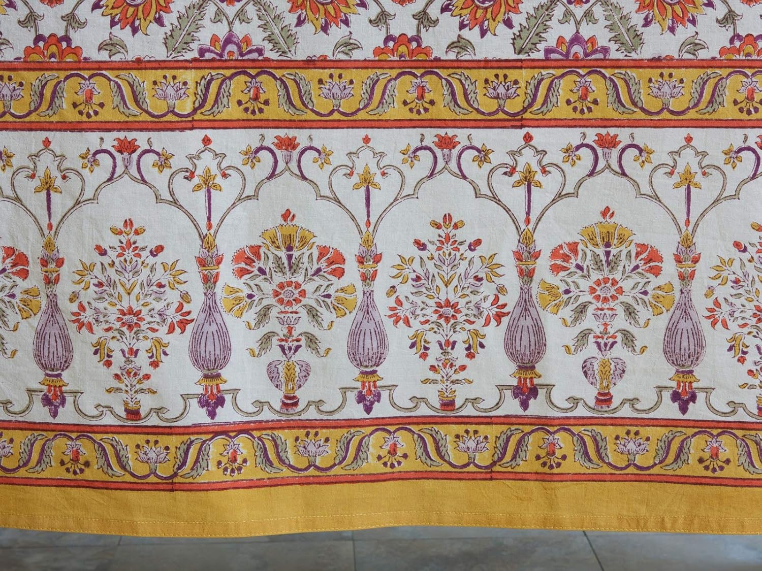 Saffron Marigold Rectangle Hand Block Printed Tablecloth - Orange Blossom Luxurious 100% Cotton, Washable, for Home Decor, Kitchen, Coffee Or Dining Table 70 x 120 Inches
