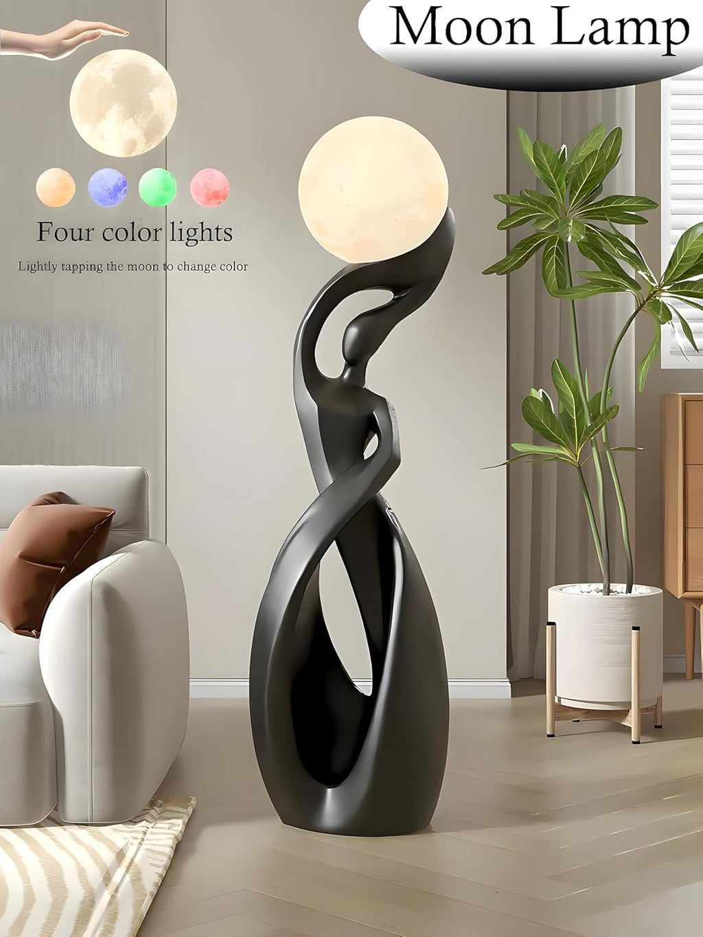 Modern Floor Lamp,Black Floor Lamps,Bedside Lamp with 3D Moon Lights | Creative Nordic Art Decoration Tall Standing Lamp for Living Room Bedroom,Corner,Dresser,Office