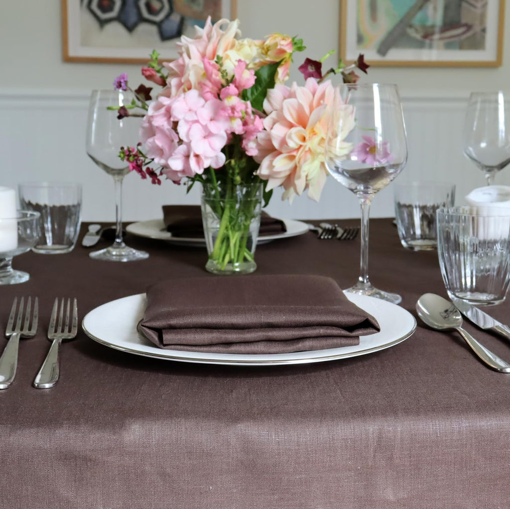Huddleson Chocolate Brown Linen Tablecloth 66x126 Luxury Italian Linen Rectangle Rectangular Table Cloth Sewn in US