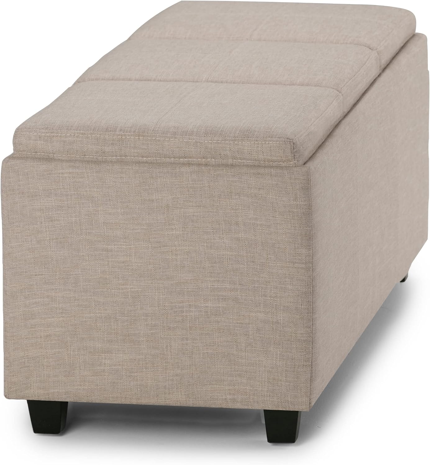 SIMPLIHOME Avalon Storage Ottoman - 42 inch Wide Upholstered Linen Look Fabric Rectangular Flip-Top Ottoman in Natural, Contemporary Coffee Table Ottoman for Living Room with Hidden Storage