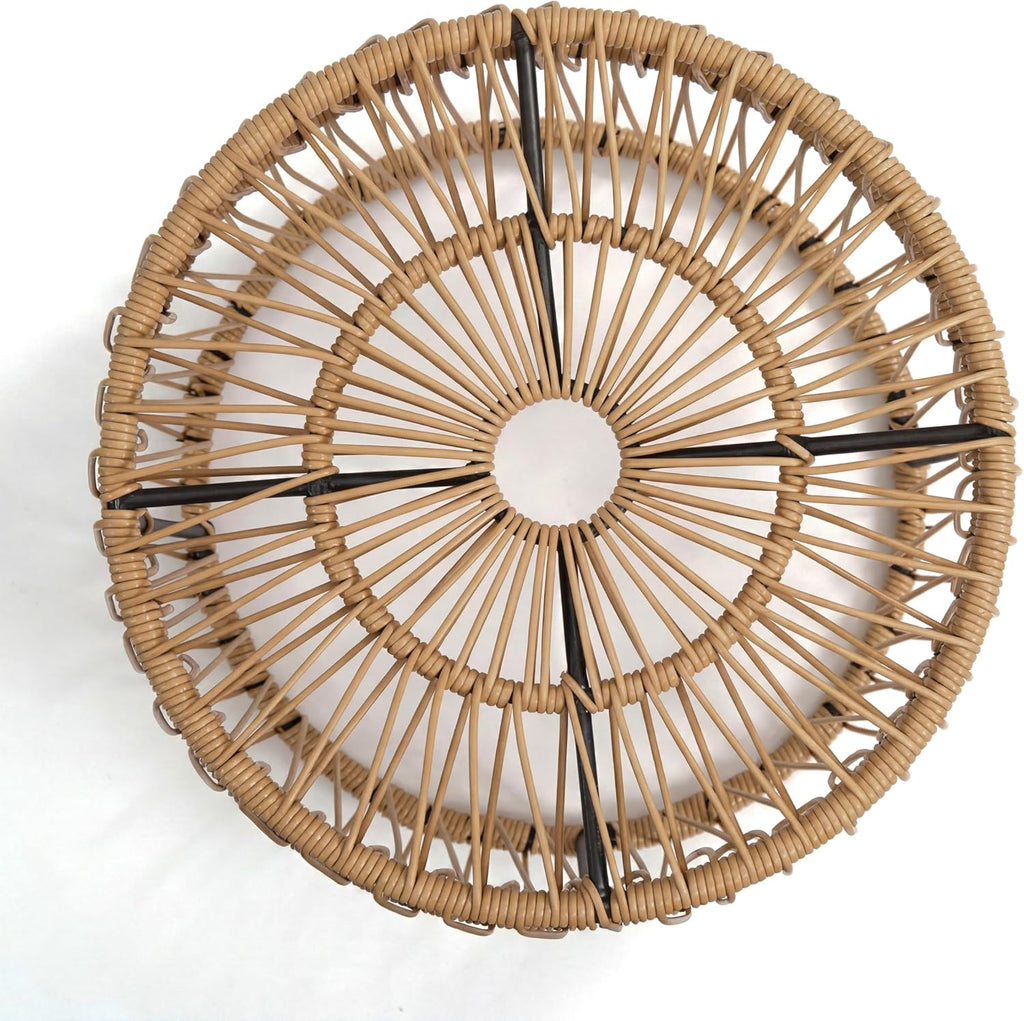 Furniture of America Ysar Boho Rattan Round Coffee Table Outdoor with Metal Frame, All-Weather and Rust Resistant, Handcrafted Coastal Furniture for Patio, Poolside, Garden, Yard, Natural Brown